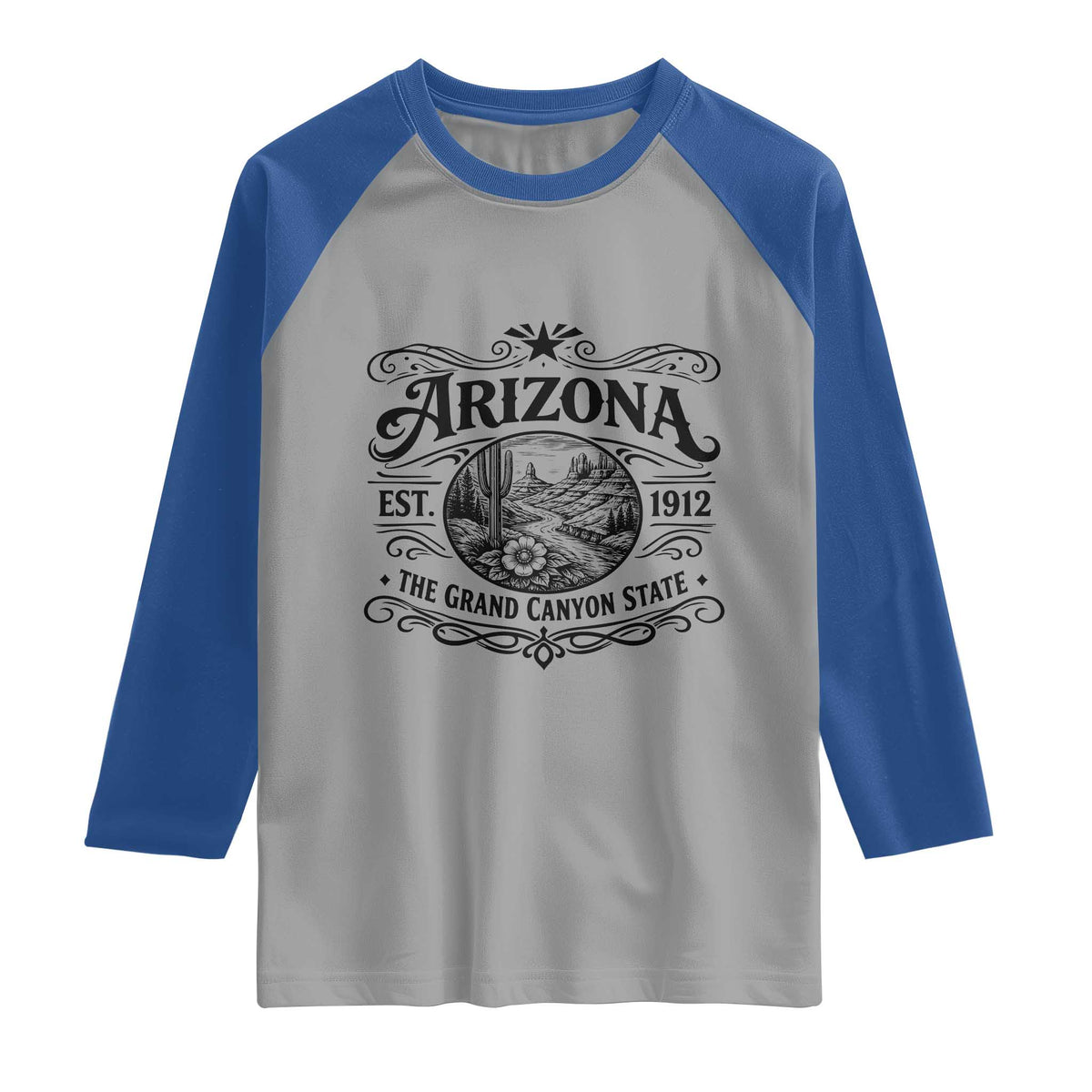 Arizona Desert Wanderlust Raglan Shirt Vintage Grand Canyon State Est 1912 TS12 Sport Gray Royal Print Your Wear