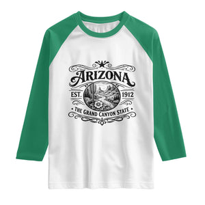 Arizona Desert Wanderlust Raglan Shirt Vintage Grand Canyon State Est 1912 TS12 White Kelly Green Print Your Wear