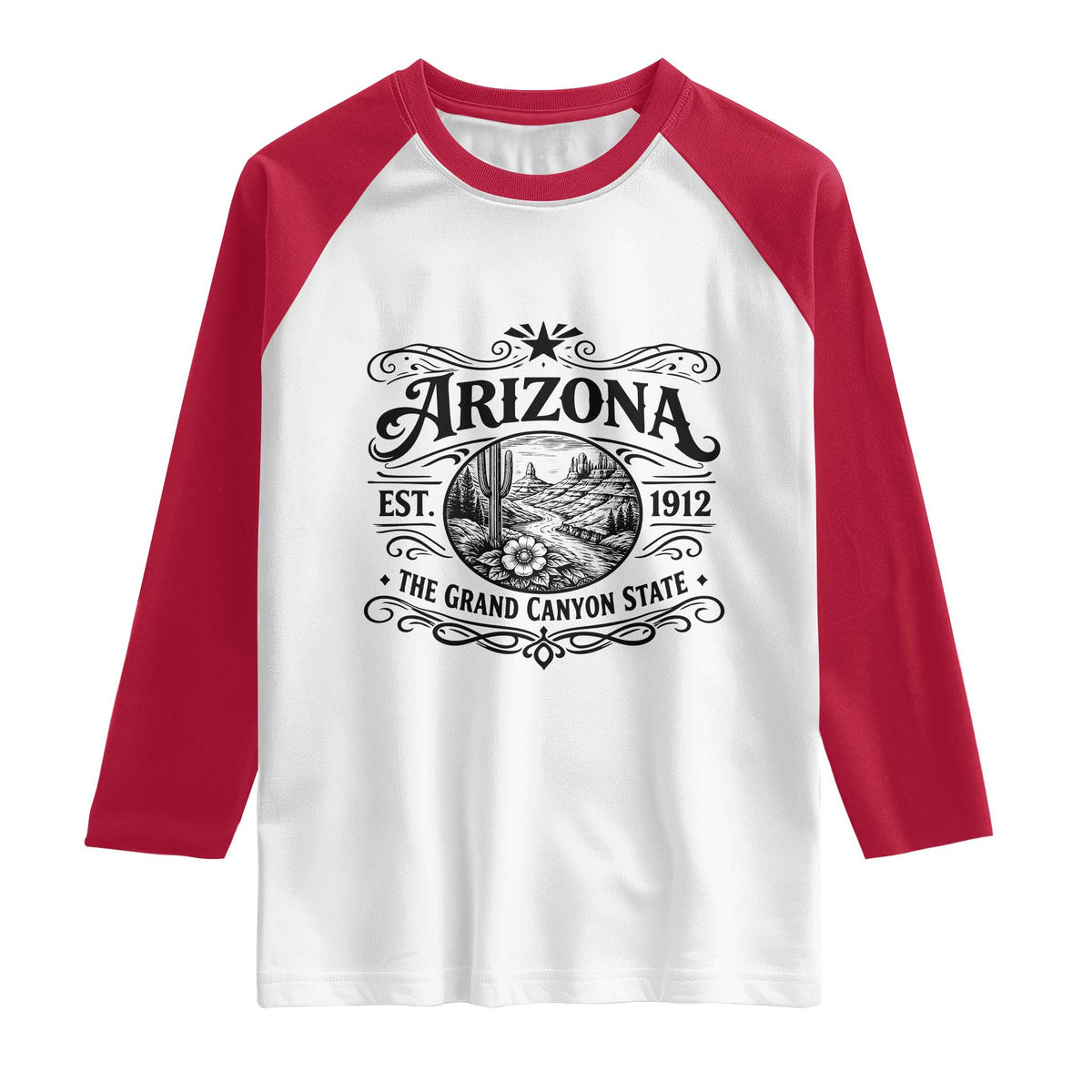 Arizona Desert Wanderlust Raglan Shirt Vintage Grand Canyon State Est 1912 TS12 White Red Print Your Wear