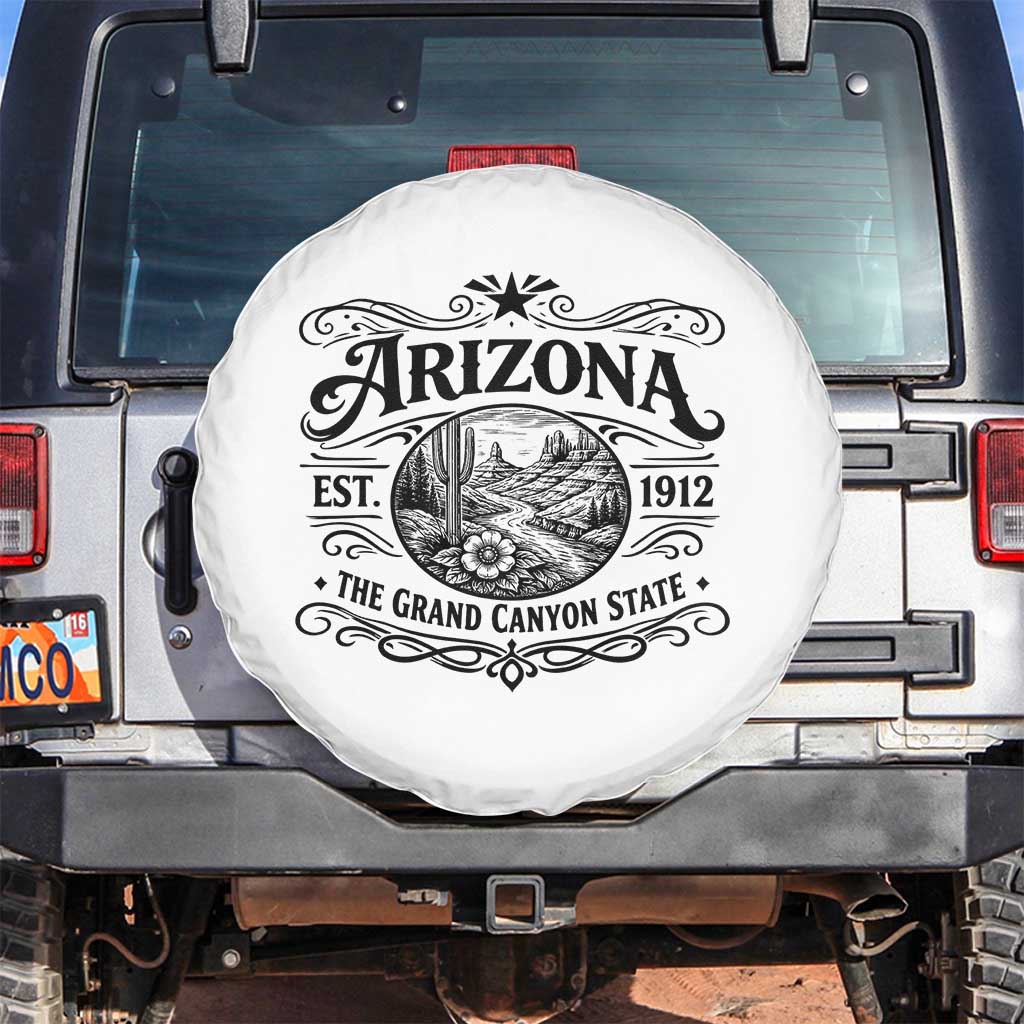 Arizona Desert Wanderlust Spare Tire Cover Vintage Grand Canyon State Est 1912 TS12 No hole White Print Your Wear
