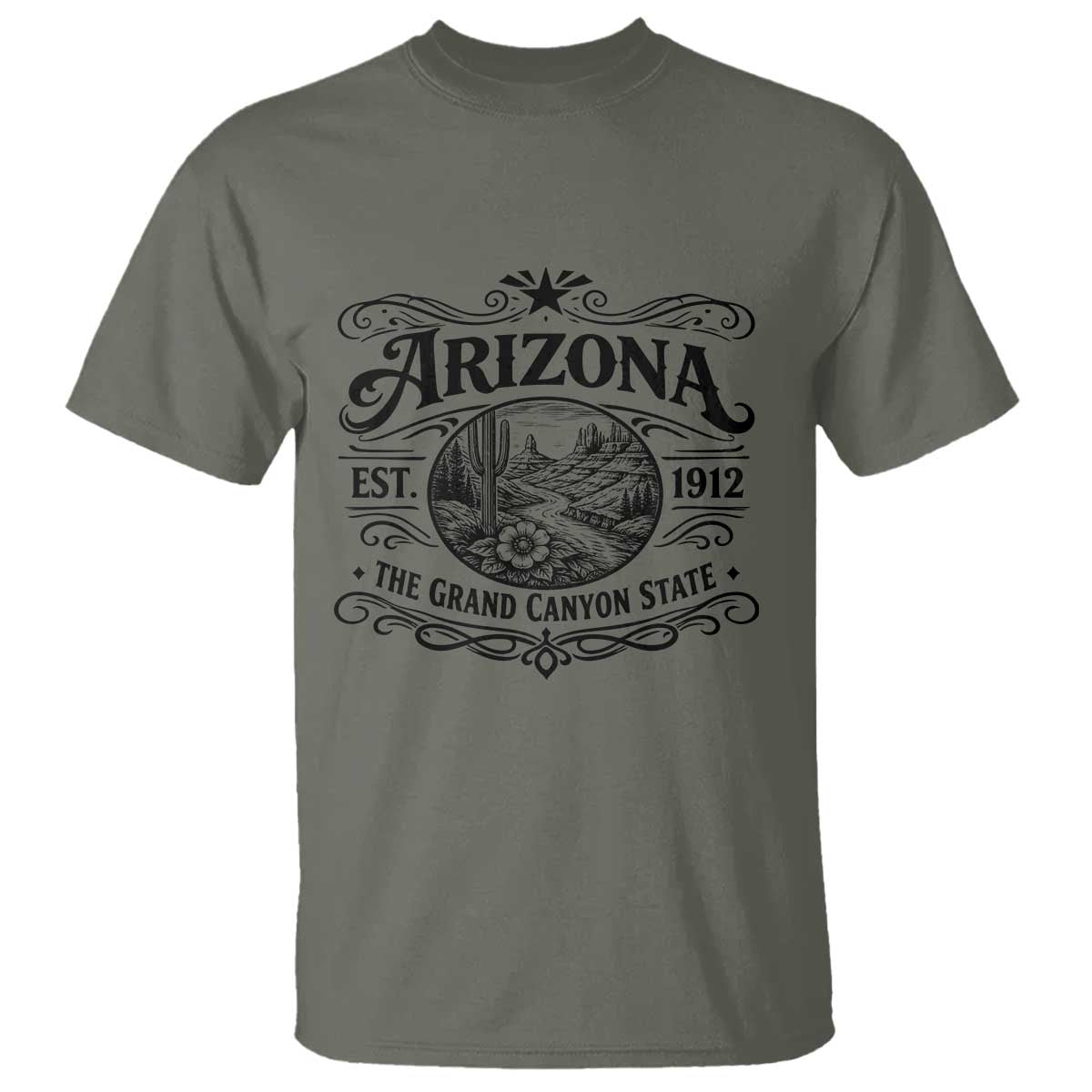Arizona Desert Wanderlust T Shirt Vintage Grand Canyon State Est 1912 TS12 Military Green Print Your Wear