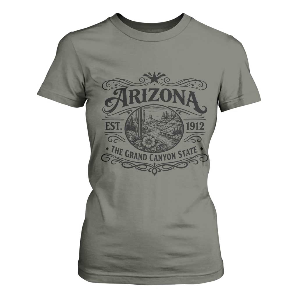 Arizona Desert Wanderlust T Shirt For Women Vintage Grand Canyon State Est 1912 TS12 Military Green Print Your Wear
