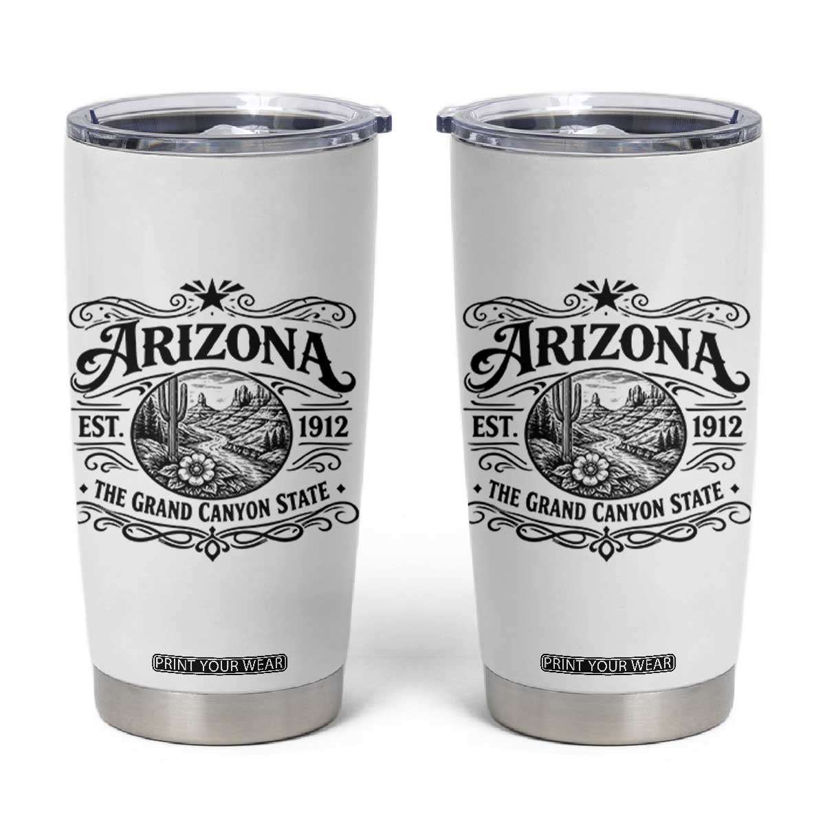 Arizona Desert Wanderlust Tumbler Cup Vintage Grand Canyon State Est 1912 TS12 White Print Your Wear