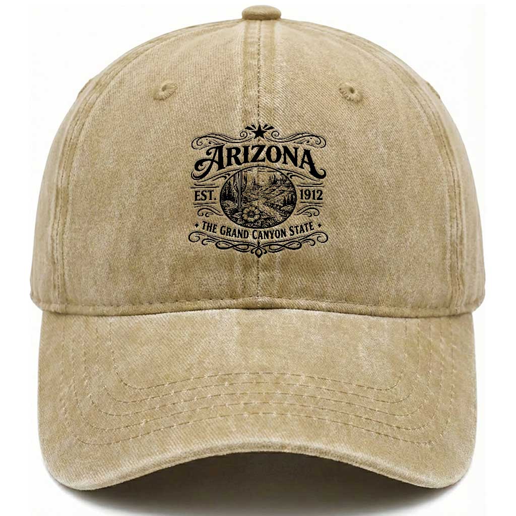Arizona Desert Wanderlust Washed Cotton Baseball Cap Vintage Grand Canyon State Est 1912 TS12 Print Your Wear