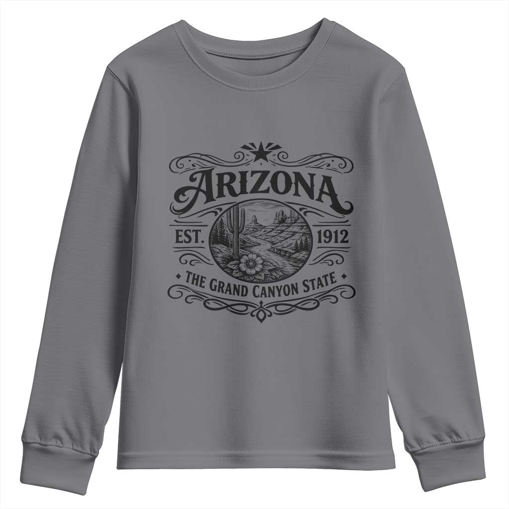 Arizona Desert Wanderlust Youth Sweatshirt Vintage Grand Canyon State Est 1912 TS12 Charcoal Print Your Wear