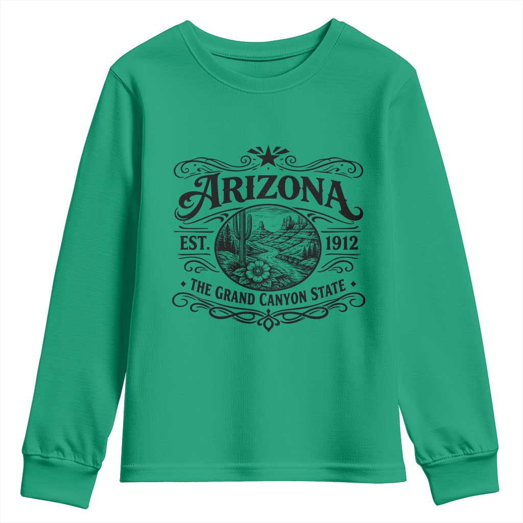 Arizona Desert Wanderlust Youth Sweatshirt Vintage Grand Canyon State Est 1912 TS12 Irish Green Print Your Wear