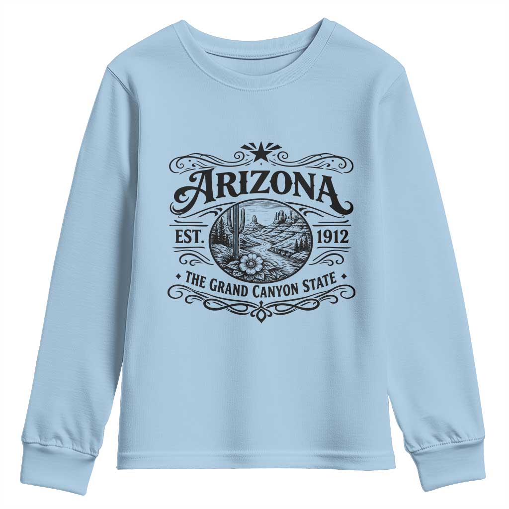 Arizona Desert Wanderlust Youth Sweatshirt Vintage Grand Canyon State Est 1912 TS12 Light Blue Print Your Wear