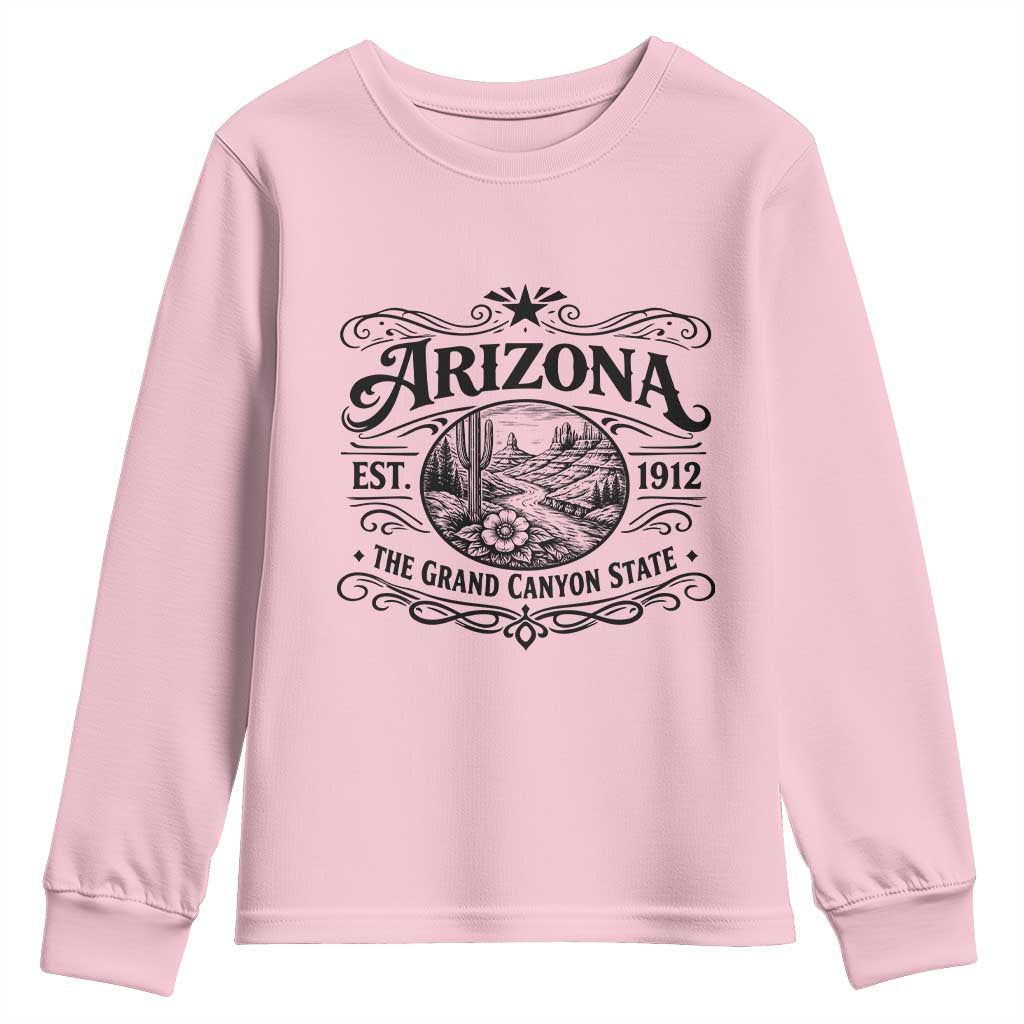 Arizona Desert Wanderlust Youth Sweatshirt Vintage Grand Canyon State Est 1912 TS12 Light Pink Print Your Wear