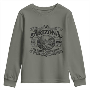 Arizona Desert Wanderlust Youth Sweatshirt Vintage Grand Canyon State Est 1912 TS12 Military Green Print Your Wear