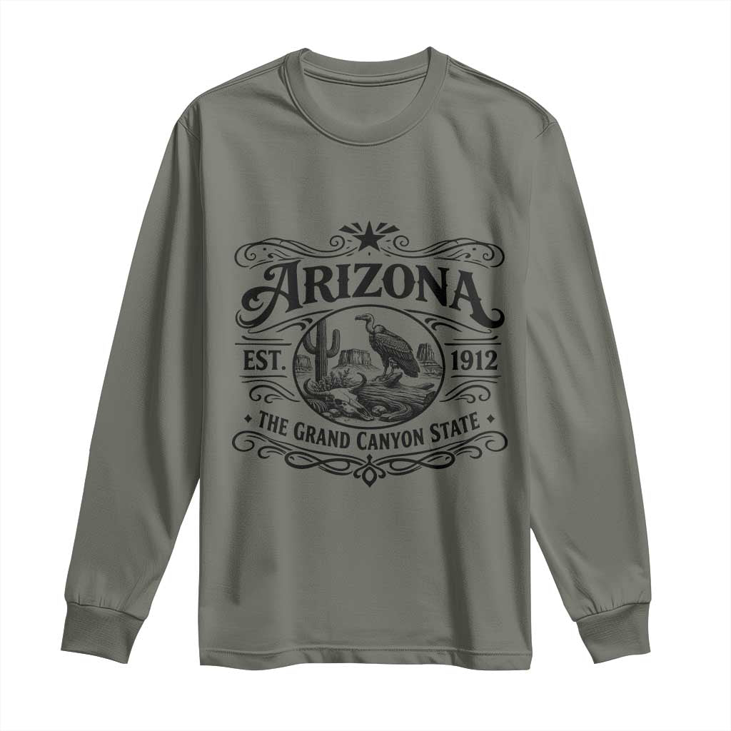 Vintage Arizona Cactus Desert Canyon Western 1912 Long Sleeve Shirt TS12 Military Green Print Your Wear