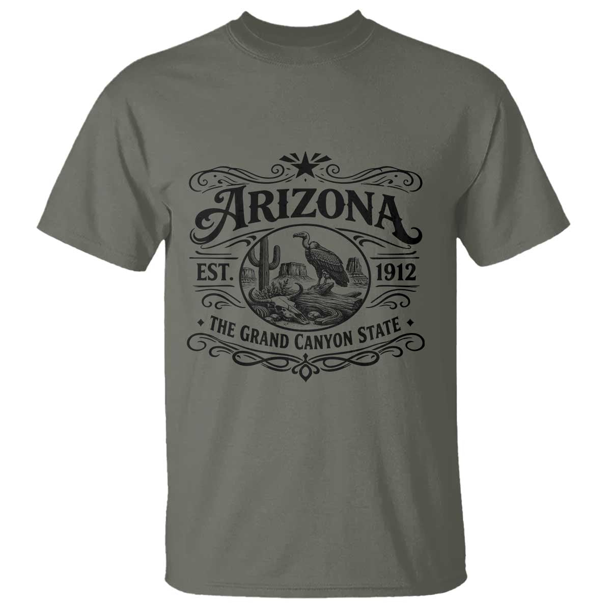 Vintage Arizona Cactus Desert Canyon Western 1912 T Shirt TS12 Military Green Print Your Wear