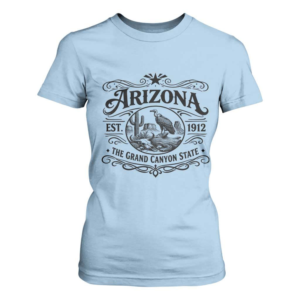 Vintage Arizona Cactus Desert Canyon Western 1912 T Shirt For Women TS12 Light Blue Print Your Wear