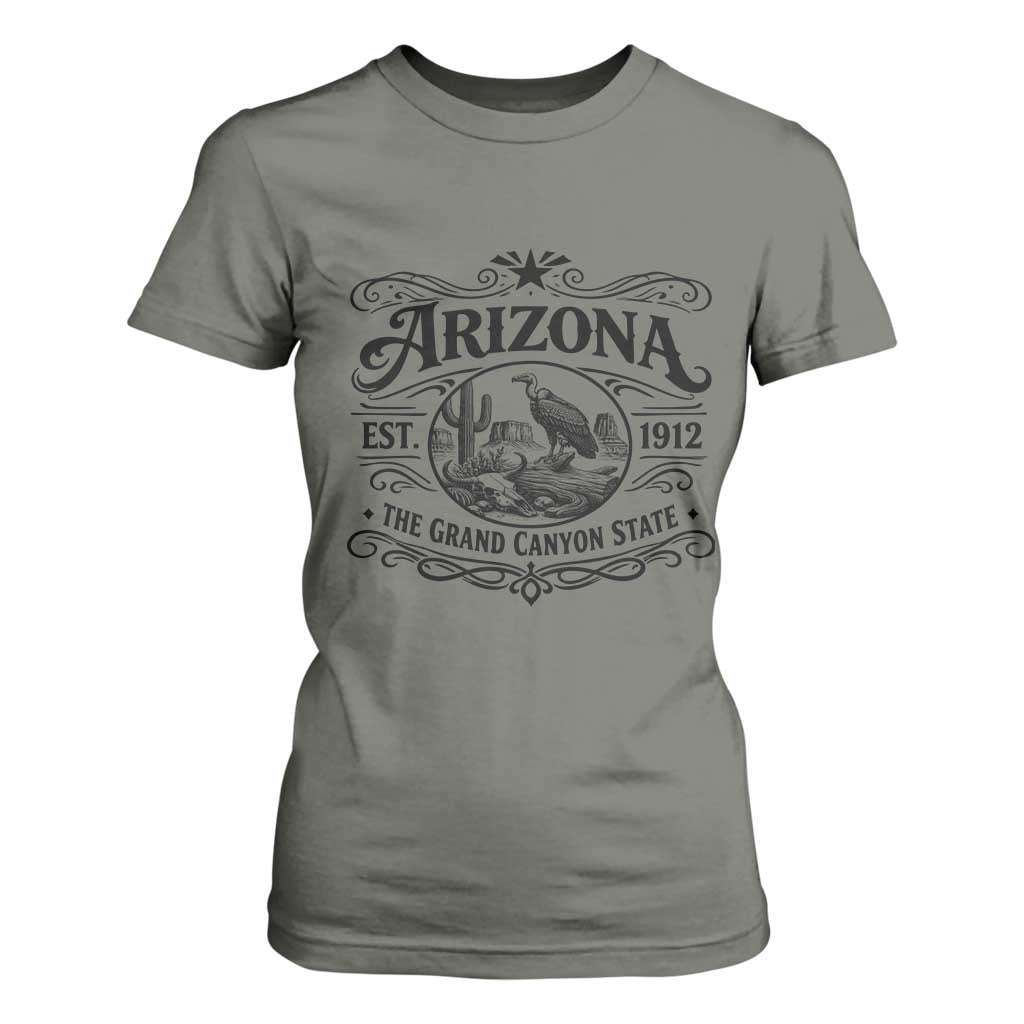 Vintage Arizona Cactus Desert Canyon Western 1912 T Shirt For Women TS12 Military Green Print Your Wear
