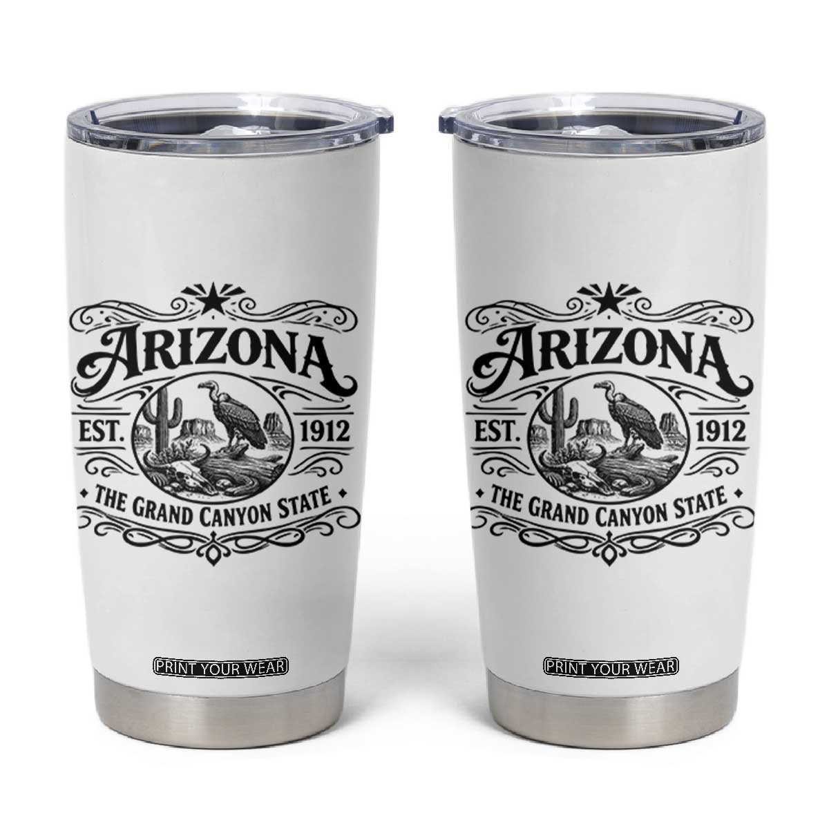 Vintage Arizona Cactus Desert Canyon Western 1912 Tumbler Cup TS12 White Print Your Wear