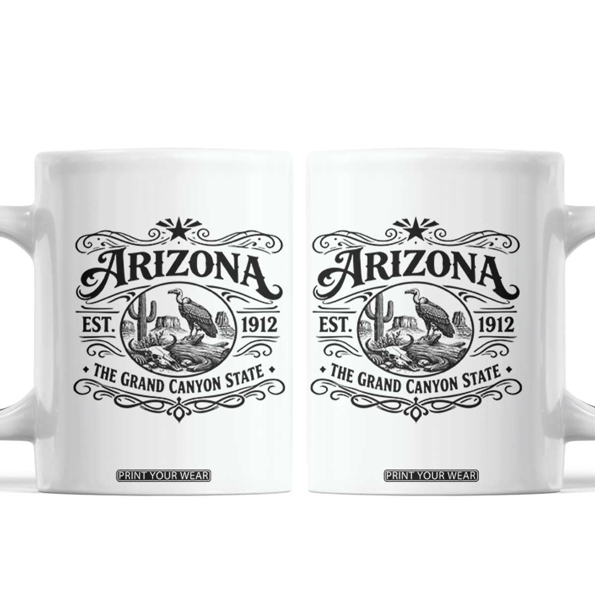 Vintage Arizona Cactus Desert Canyon Western 1912 Coffee Mug TS12 White Print Your Wear