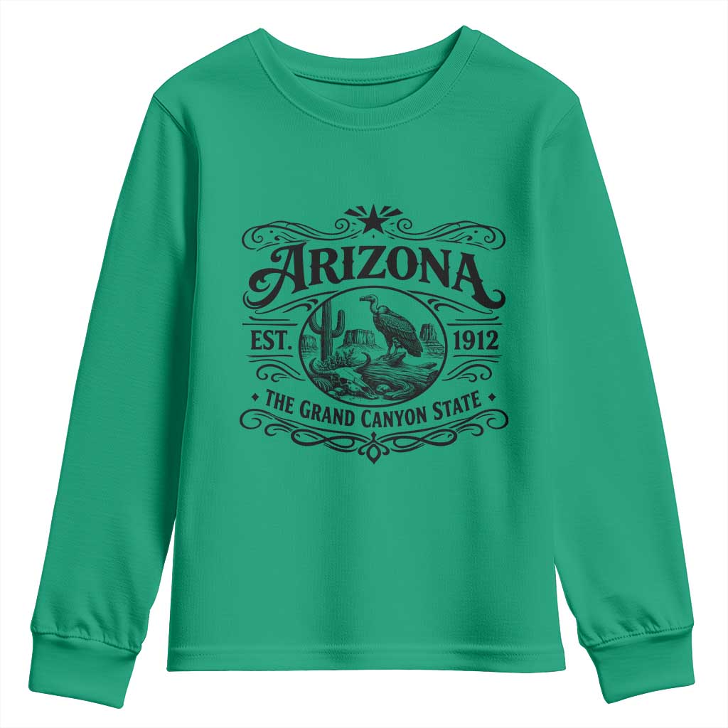 Vintage Arizona Cactus Desert Canyon Western 1912 Youth Sweatshirt TS12 Irish Green Print Your Wear