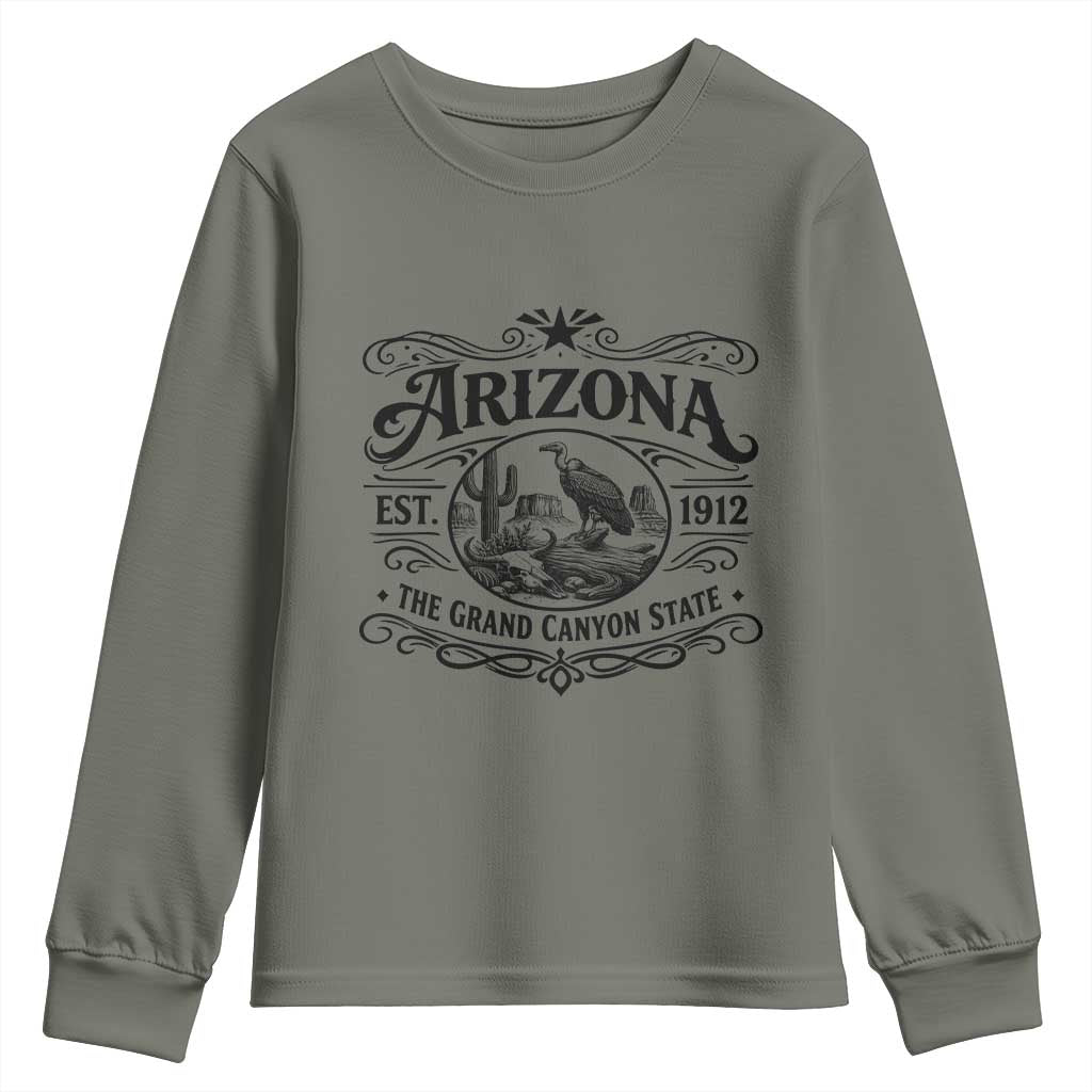 Vintage Arizona Cactus Desert Canyon Western 1912 Youth Sweatshirt TS12 Military Green Print Your Wear