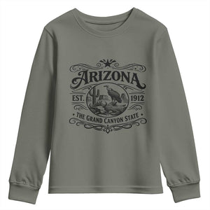 Vintage Arizona Cactus Desert Canyon Western 1912 Youth Sweatshirt TS12 Military Green Print Your Wear