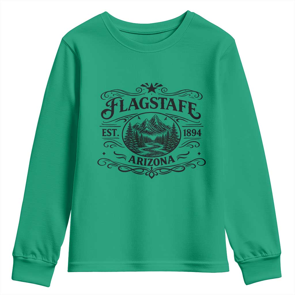 Vintage Flagstaff Landscape Adventure Youth Sweatshirt Arizona Gift TS12 Irish Green Print Your Wear