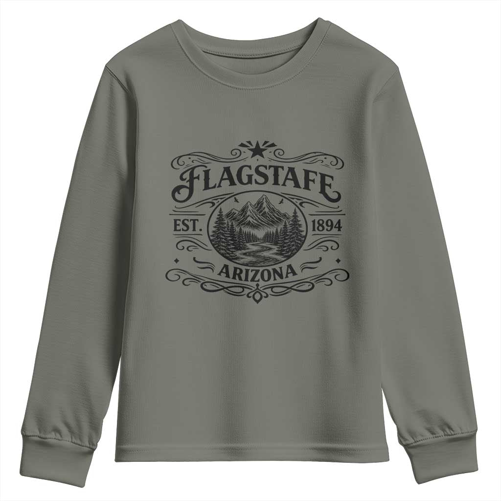 Vintage Flagstaff Landscape Adventure Youth Sweatshirt Arizona Gift TS12 Military Green Print Your Wear