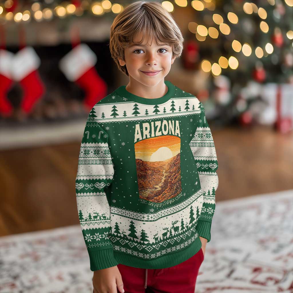 Arizona Souvenir Grand Canyon State Ugly Christmas Sweater Saguaro Cactus Road Trip TS12 Forest Green Beige Print Your Wear