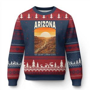 Arizona Souvenir Grand Canyon State Ugly Christmas Sweater Saguaro Cactus Road Trip TS12 Navy Red Print Your Wear