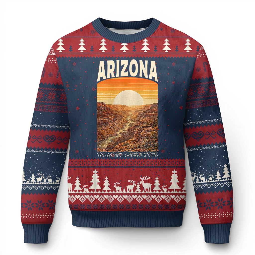 Arizona Souvenir Grand Canyon State Ugly Christmas Sweater Saguaro Cactus Road Trip TS12 Navy Red Print Your Wear