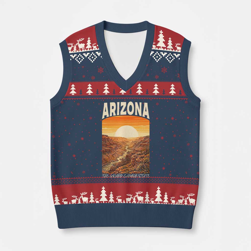Arizona Souvenir Grand Canyon State V-Neck Knit Sweater Vest Saguaro Cactus Road Trip TS12 Navy Red Print Your Wear