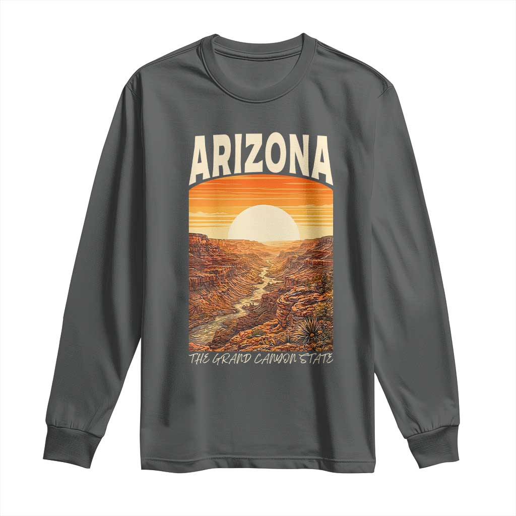 Arizona Souvenir Grand Canyon State Long Sleeve Shirt Saguaro Cactus Road Trip TS12 Dark Heather Print Your Wear