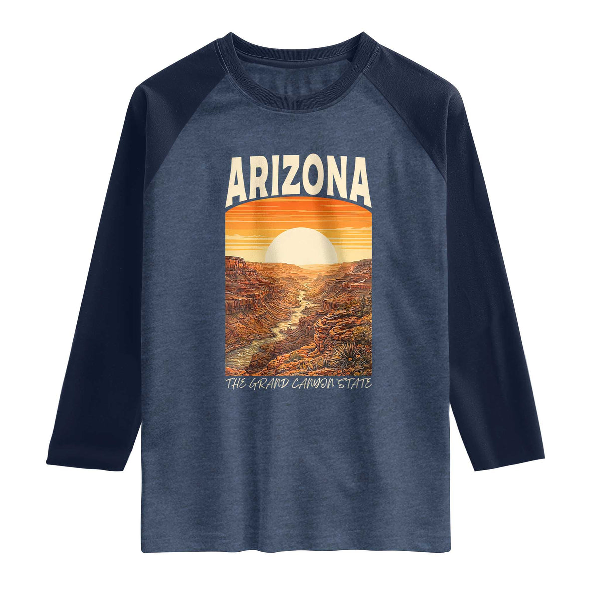 Arizona Souvenir Grand Canyon State Raglan Shirt Saguaro Cactus Road Trip TS12 Heather Denim Navy Print Your Wear