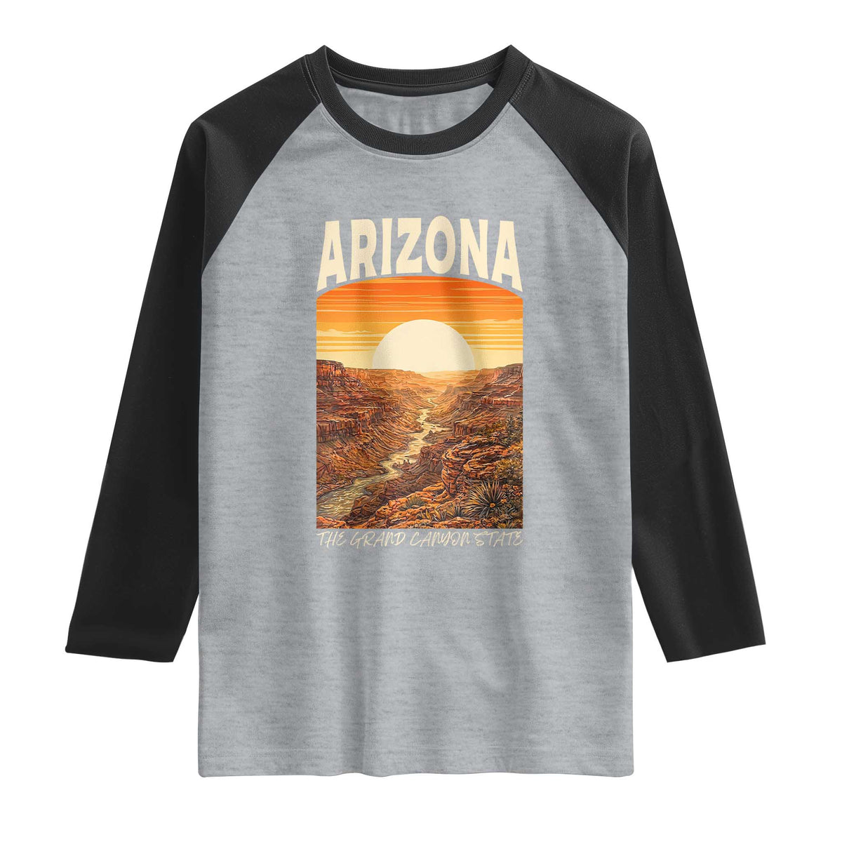 Arizona Souvenir Grand Canyon State Raglan Shirt Saguaro Cactus Road Trip TS12 Heather Gray Black Print Your Wear