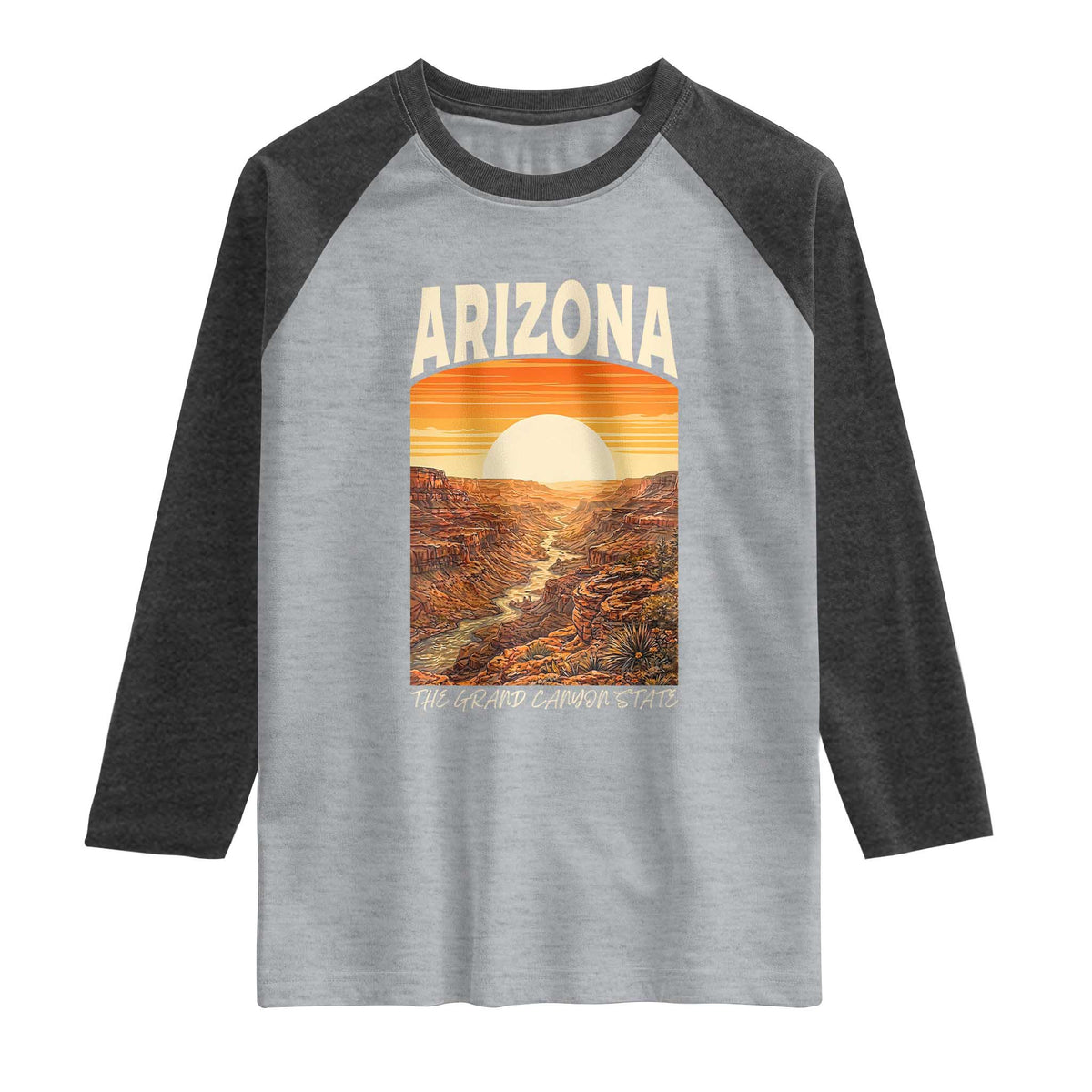 Arizona Souvenir Grand Canyon State Raglan Shirt Saguaro Cactus Road Trip TS12 Heather Gray Heather Charcoal Print Your Wear