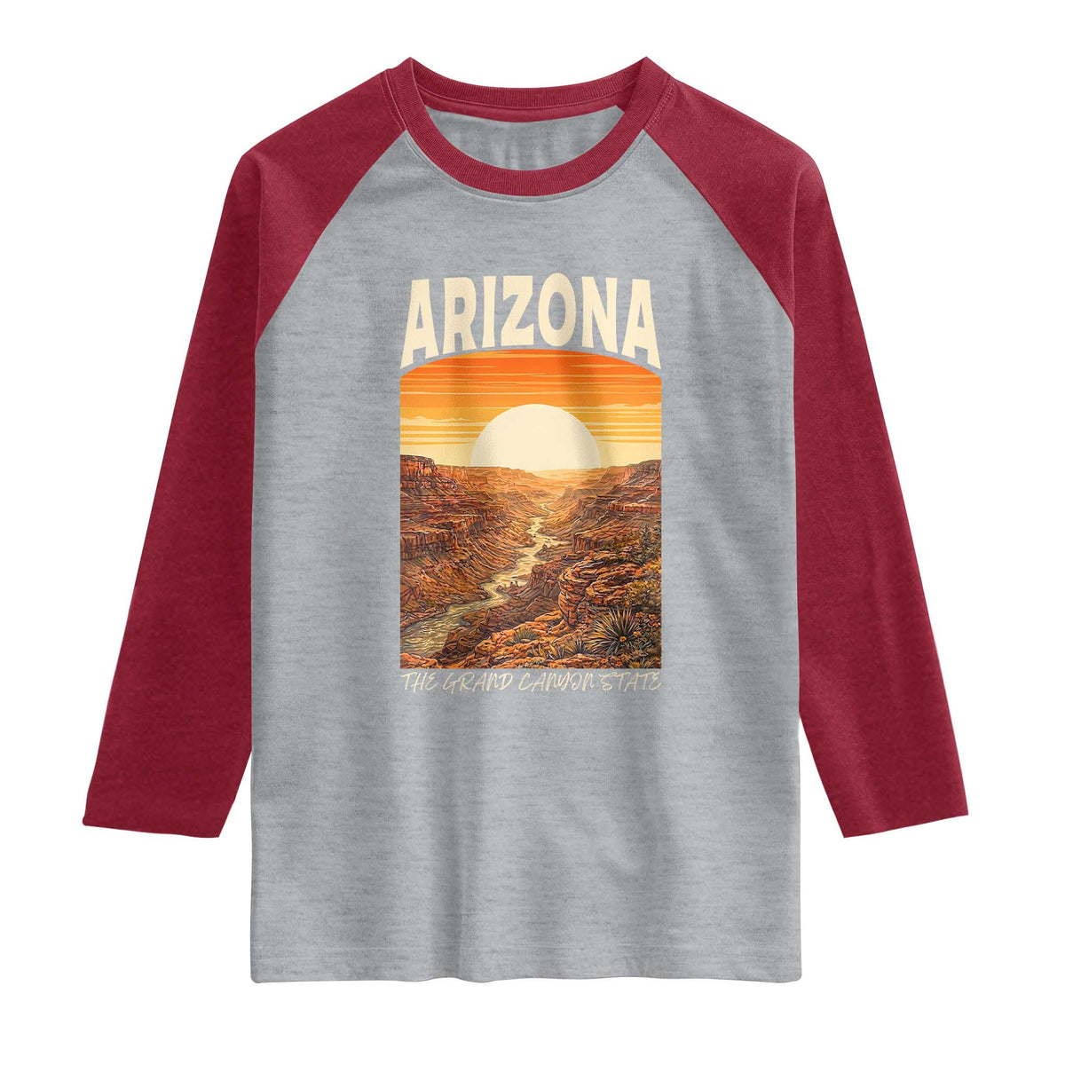Arizona Souvenir Grand Canyon State Raglan Shirt Saguaro Cactus Road Trip TS12 Heather Gray Heather Red Print Your Wear