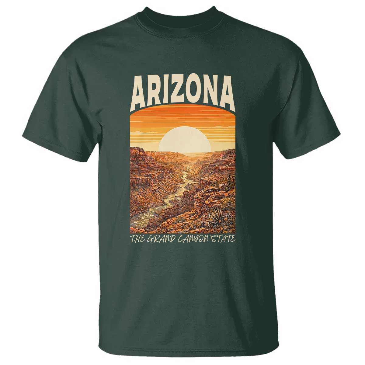 Arizona Souvenir Grand Canyon State T Shirt Saguaro Cactus Road Trip TS12 Dark Forest Green Print Your Wear