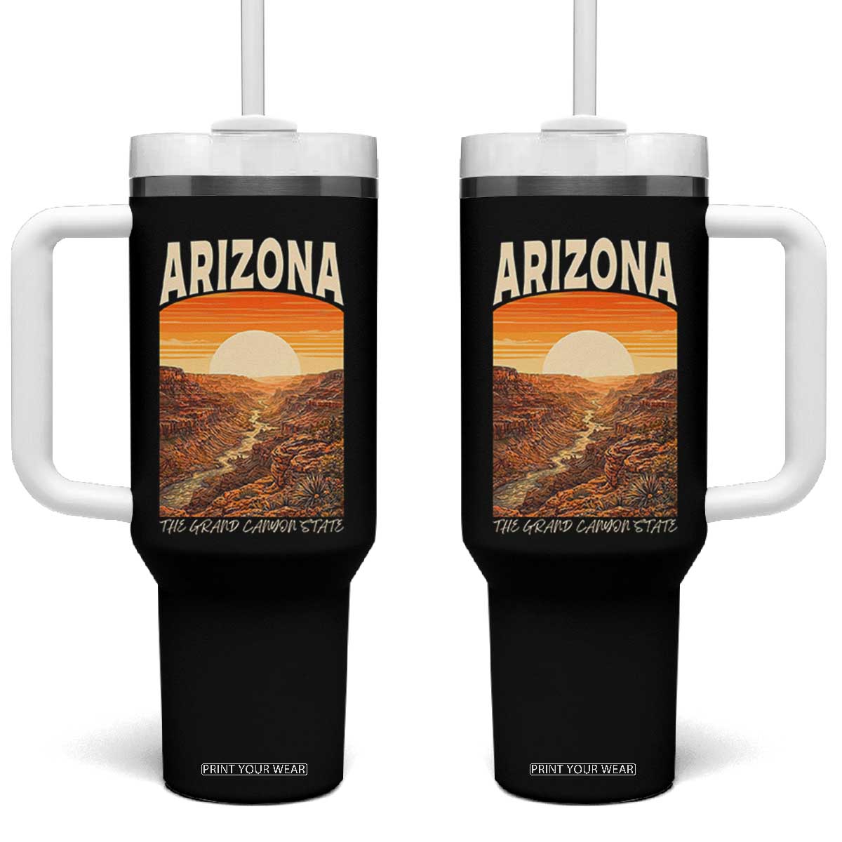 Arizona Souvenir Grand Canyon State Tumbler With Handle Saguaro Cactus Road Trip TS12 One Size: 40 oz Black Print Your Wear