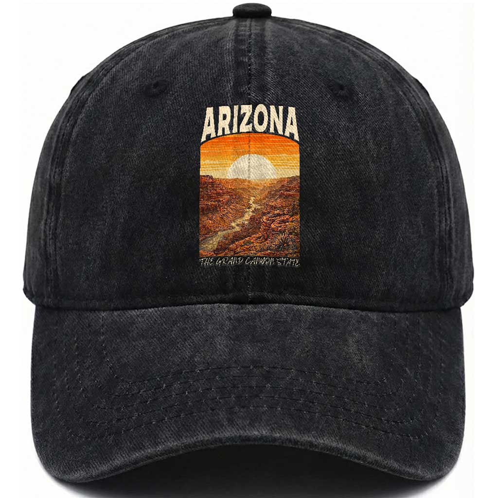 Arizona Souvenir Grand Canyon State Washed Cotton Baseball Cap Saguaro Cactus Road Trip TS12 Print Your Wear