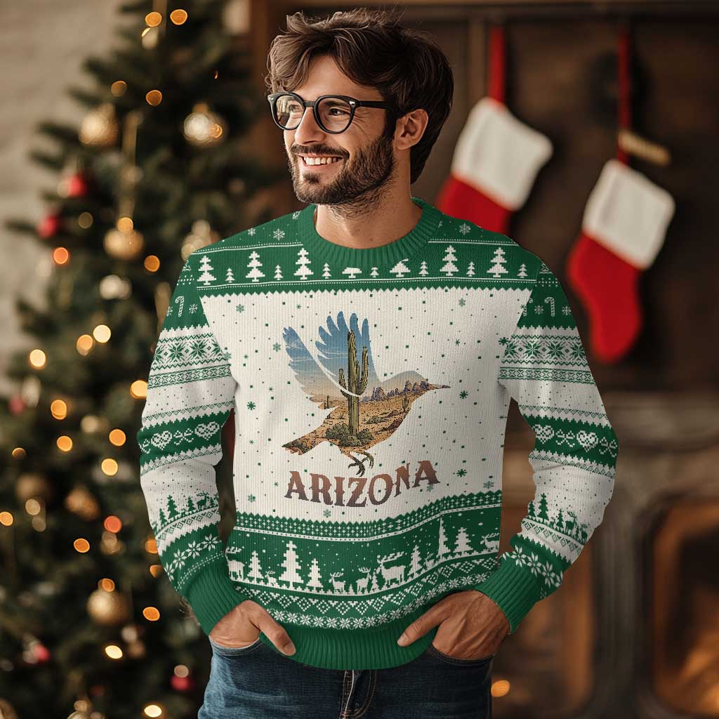 Arizona Desert Wren Bird Ugly Christmas Sweater Cactus Landscape Rustic Western TS12 Beige Green Print Your Wear