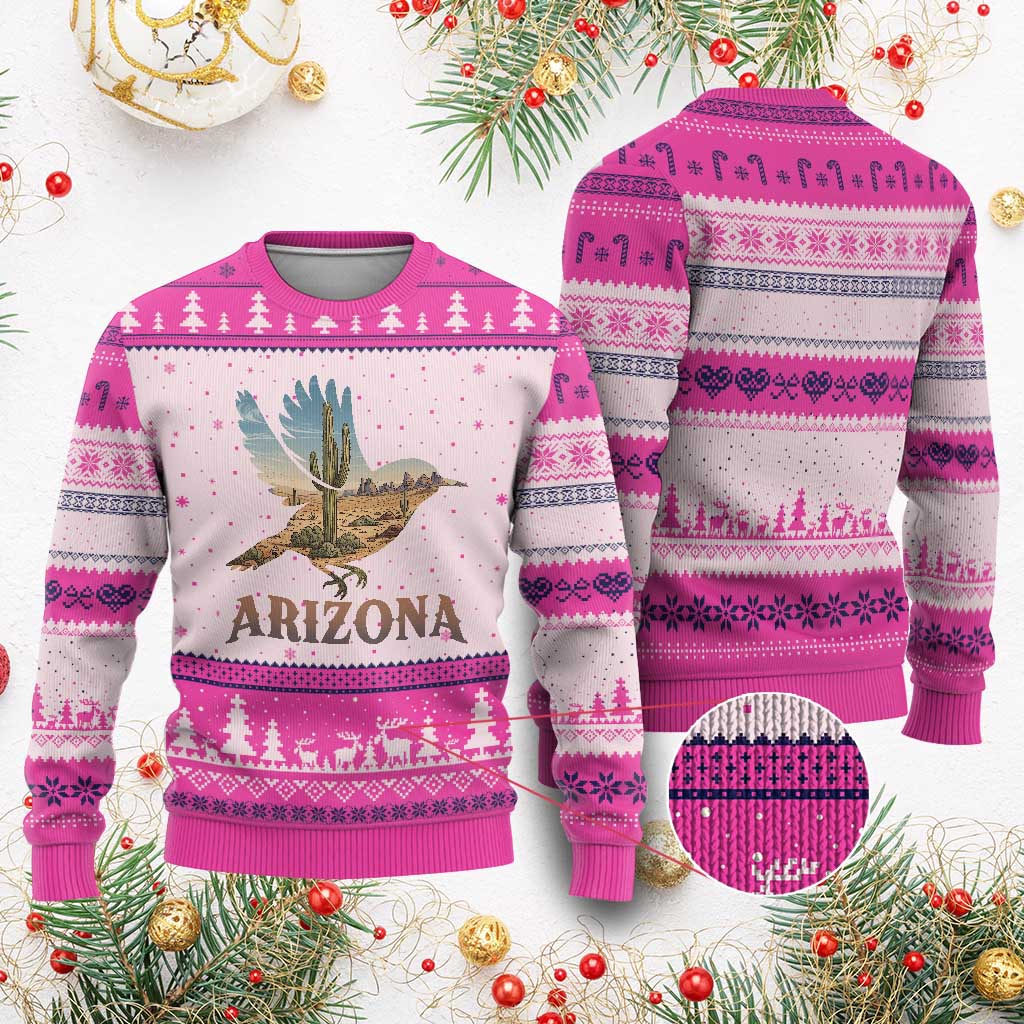 Arizona Desert Wren Bird Ugly Christmas Sweater Cactus Landscape Rustic Western TS12 Hot Pink Print Your Wear