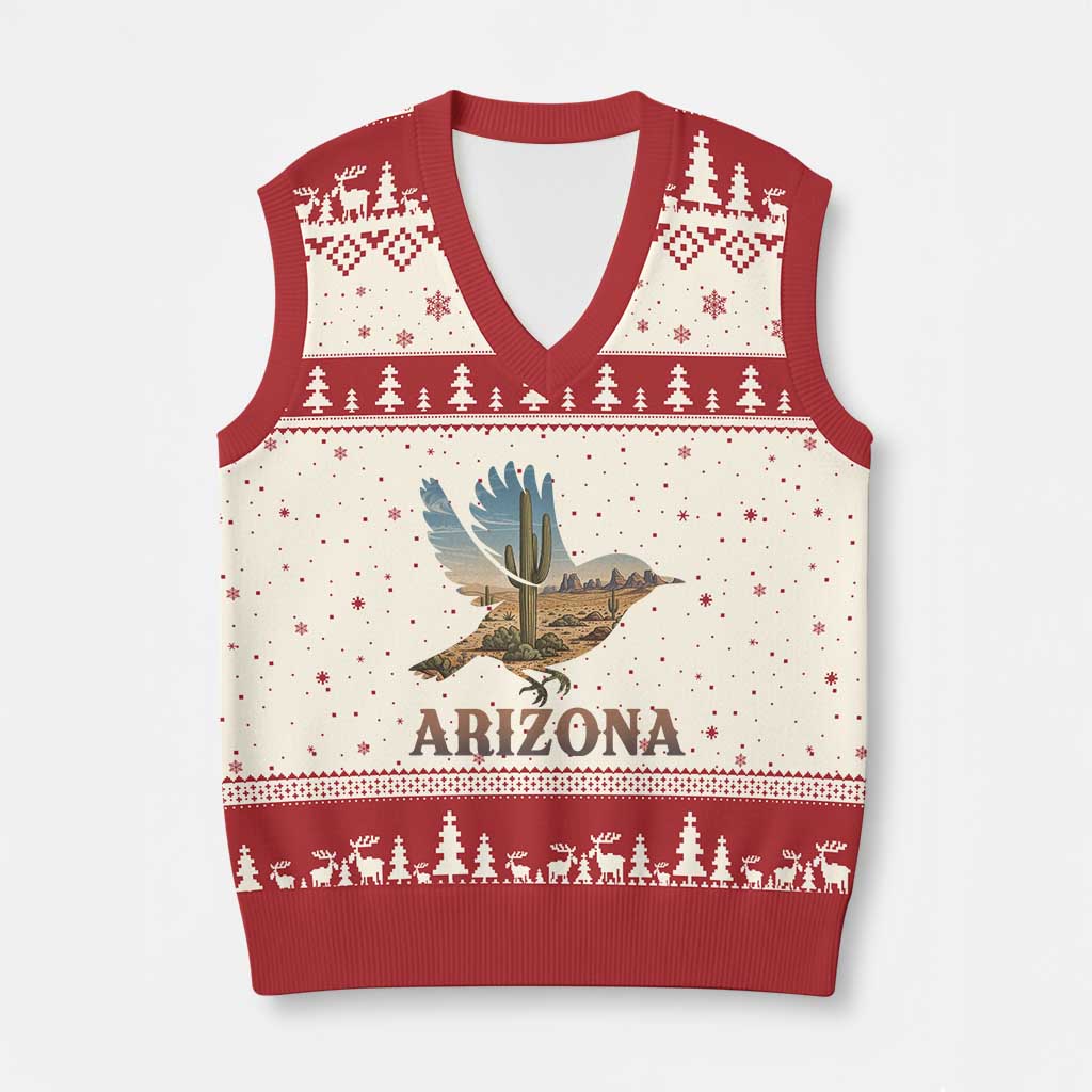 Arizona Desert Wren Bird V-Neck Knit Sweater Vest Cactus Landscape Rustic Western TS12 Beige Red Print Your Wear