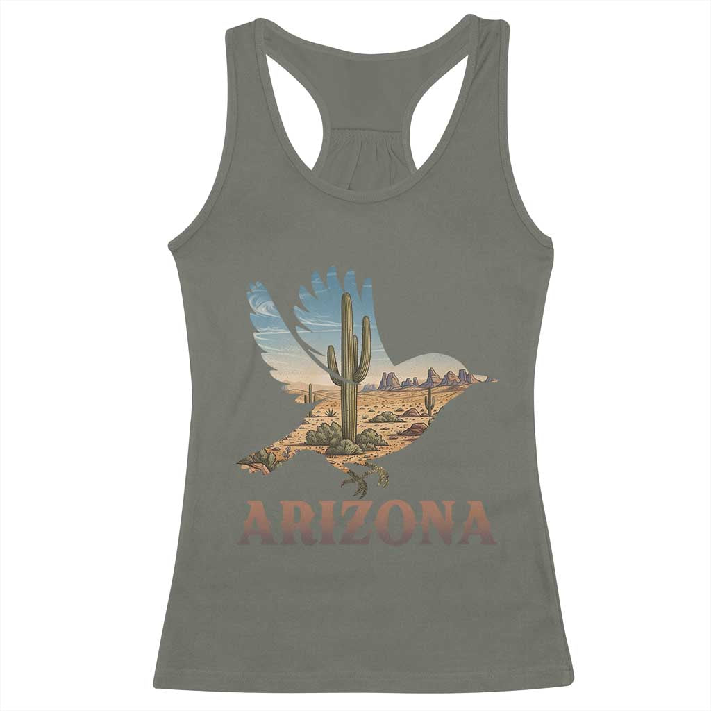 Arizona Desert Wren Bird Racerback Tank Top Cactus Landscape Rustic Western TS12 Military Green Print Your Wear