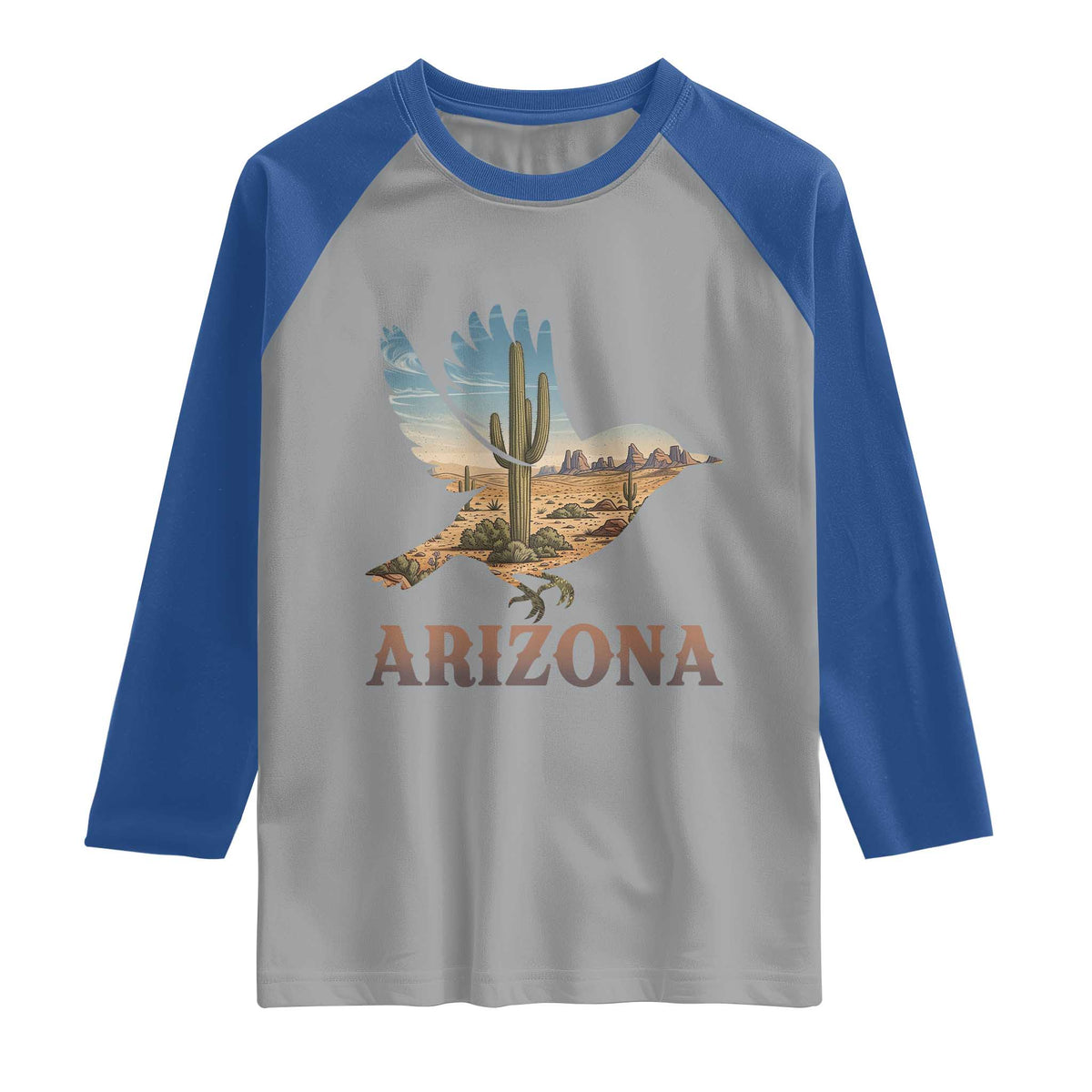 Arizona Desert Wren Bird Raglan Shirt Cactus Landscape Rustic Western TS12 Sport Gray Royal Print Your Wear