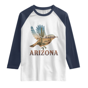 Arizona Desert Wren Bird Raglan Shirt Cactus Landscape Rustic Western TS12 White Navy Print Your Wear
