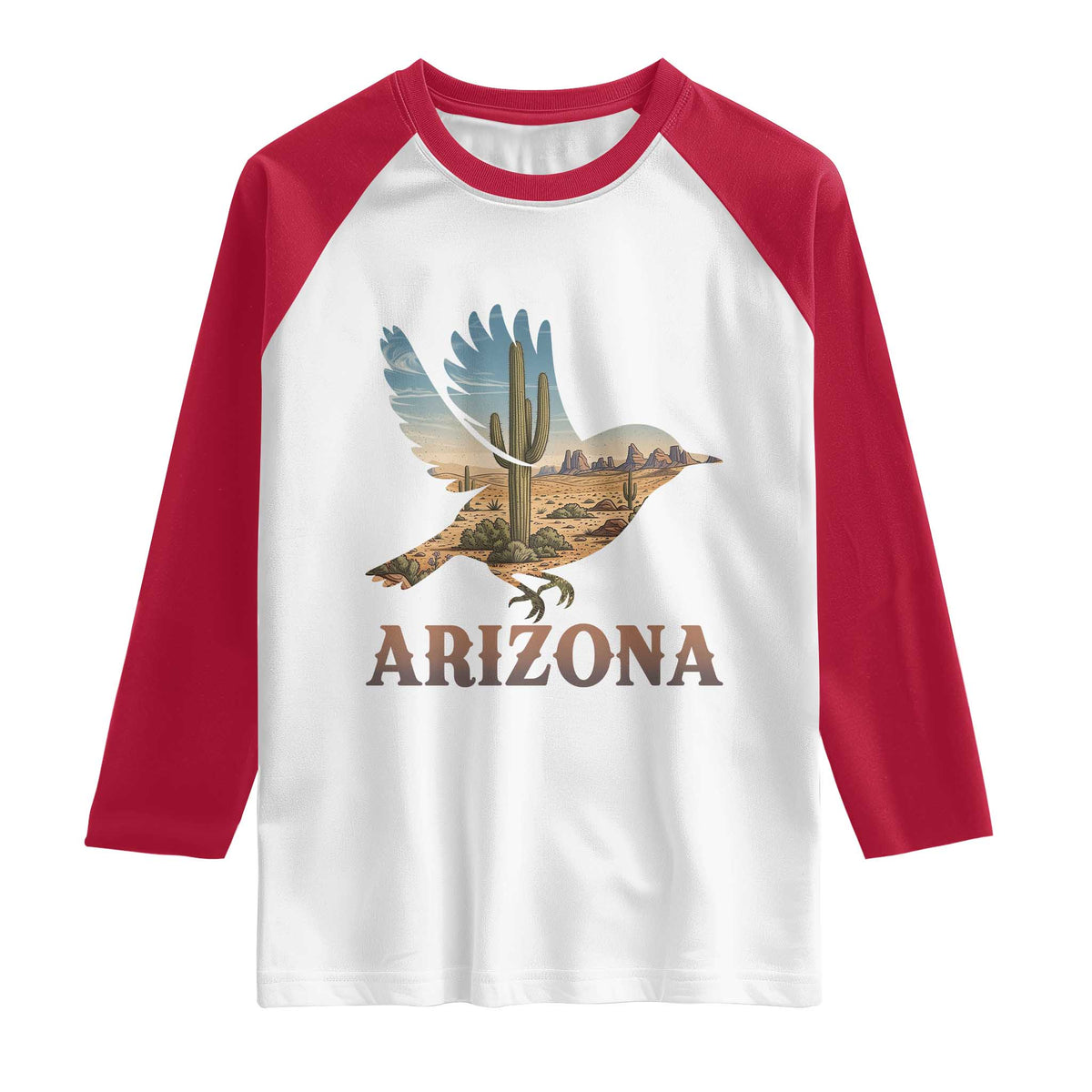 Arizona Desert Wren Bird Raglan Shirt Cactus Landscape Rustic Western TS12 White Red Print Your Wear