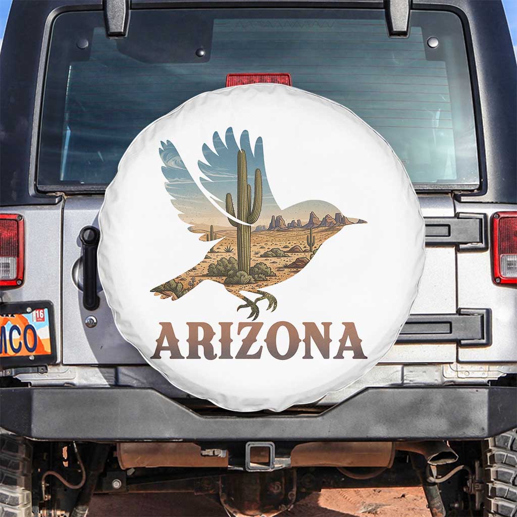 Arizona Desert Wren Bird Spare Tire Cover Cactus Landscape Rustic Western TS12 No hole Black Print Your Wear
