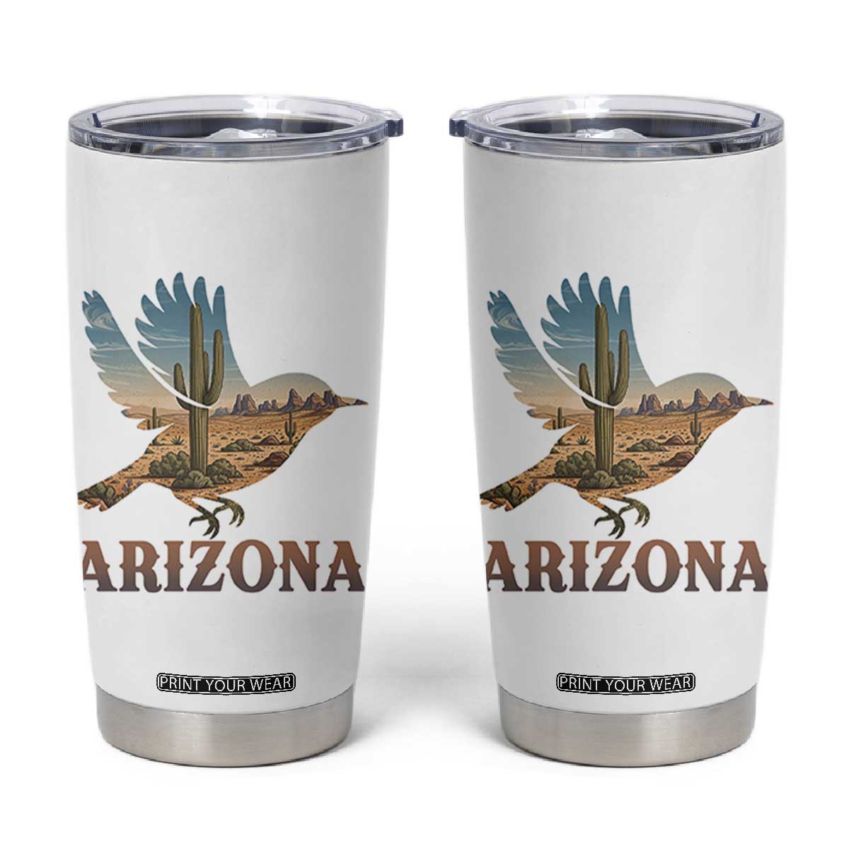 Arizona Desert Wren Bird Tumbler Cup Cactus Landscape Rustic Western TS12 White Print Your Wear