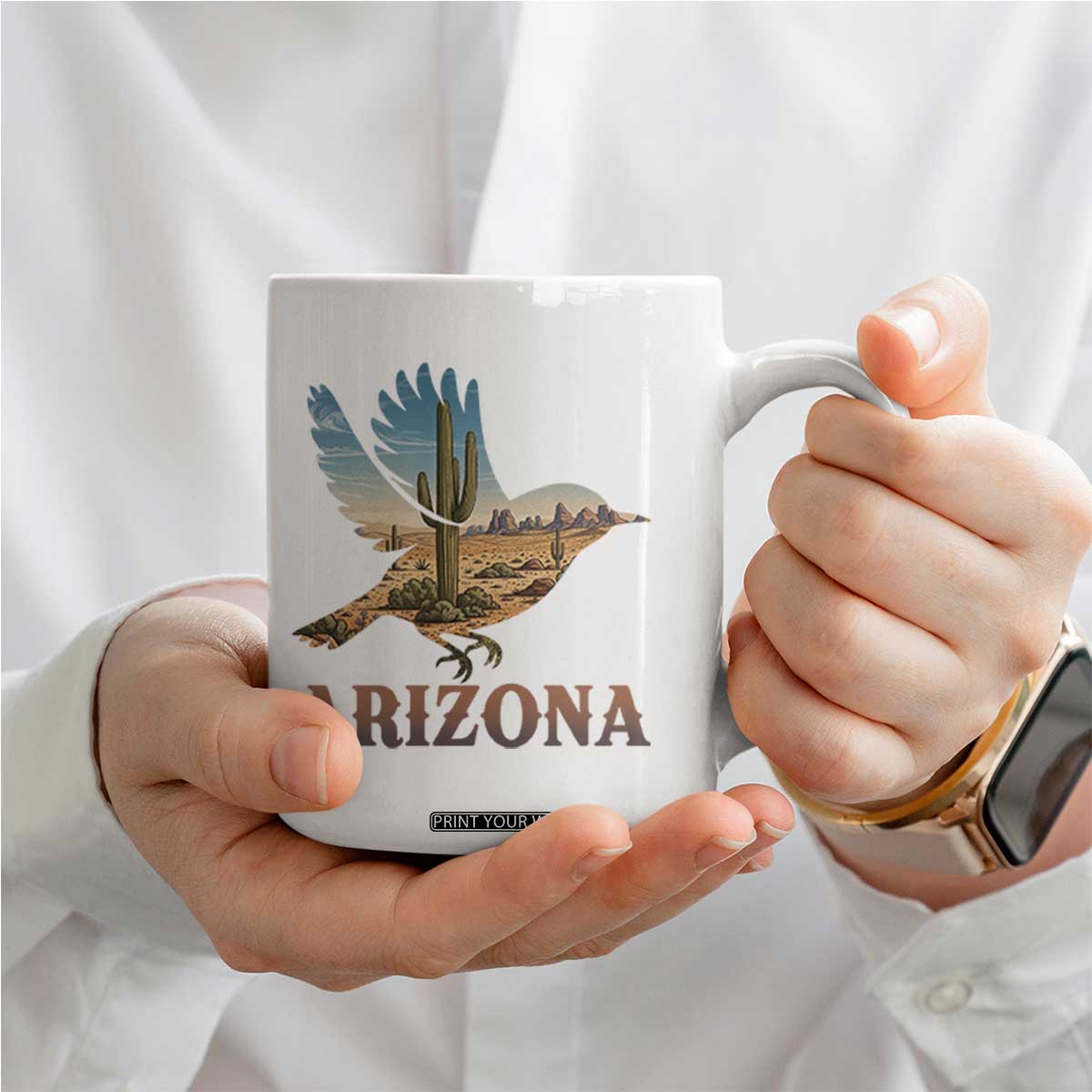 Arizona Desert Wren Bird Coffee Mug Cactus Landscape Rustic Western TS12 Print Your Wear