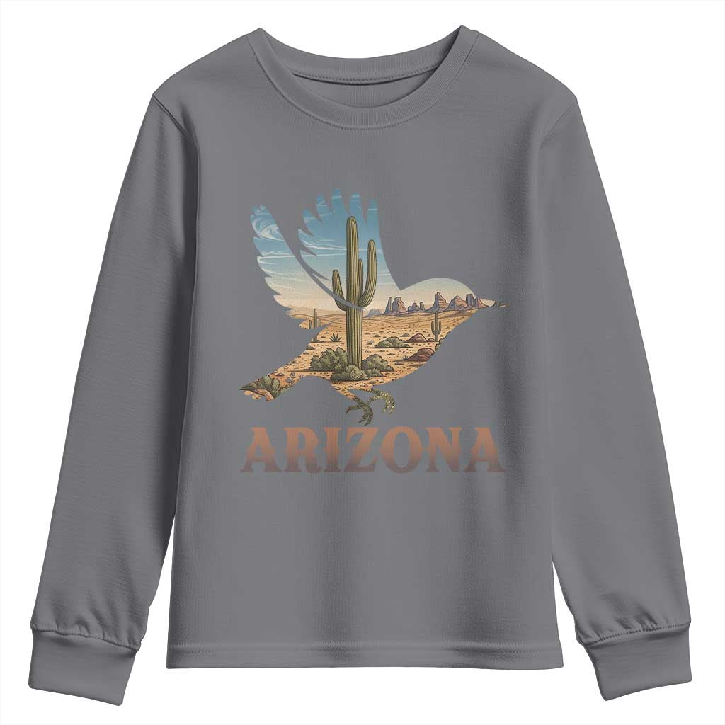 Arizona Desert Wren Bird Youth Sweatshirt Cactus Landscape Rustic Western TS12 Charcoal Print Your Wear