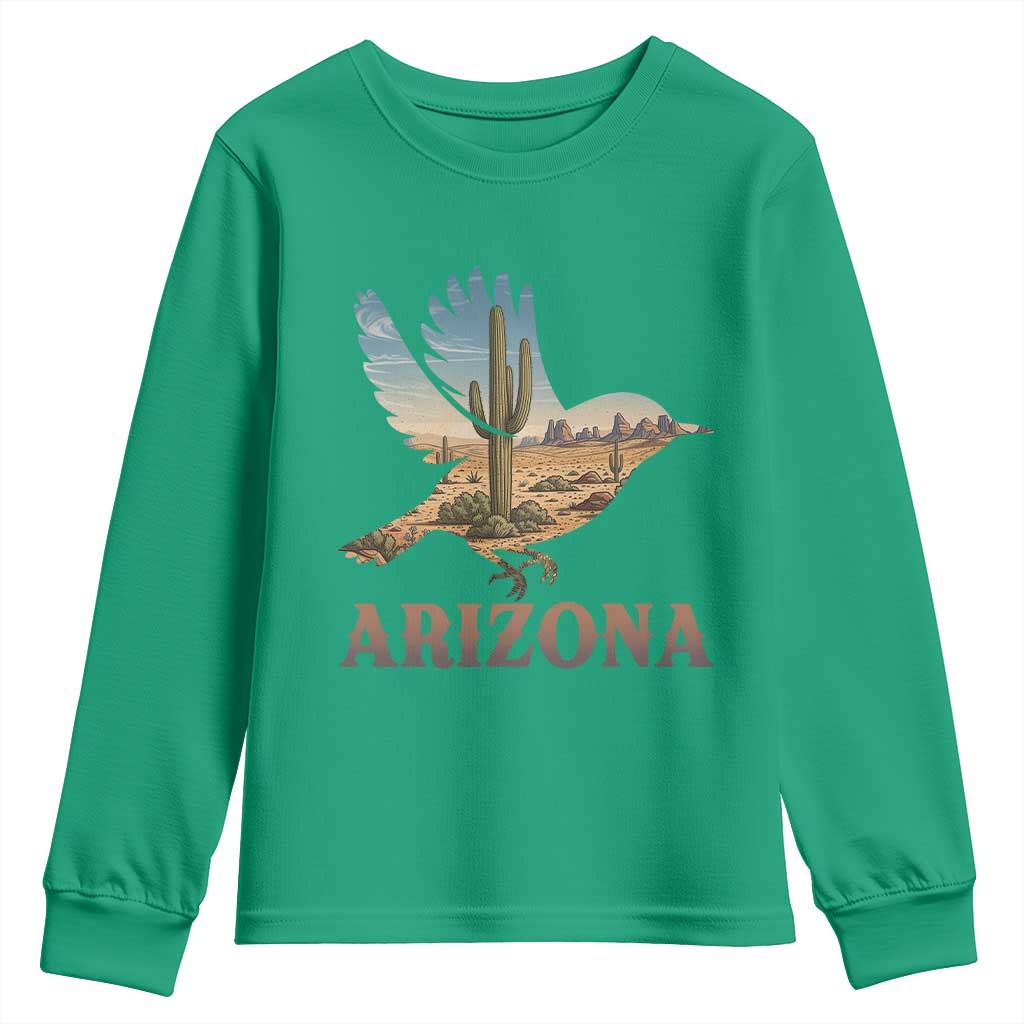Arizona Desert Wren Bird Youth Sweatshirt Cactus Landscape Rustic Western TS12 Irish Green Print Your Wear