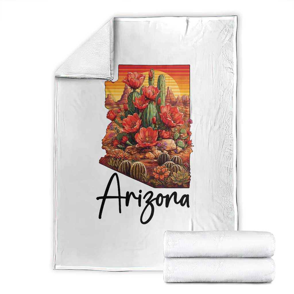 Arizona Map Blooming Cactus Flowers Gift Throw Blanket TS12 White Print Your Wear
