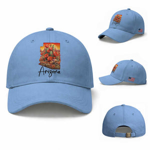 Arizona Map Blooming Cactus Flowers Gift Baseball Cap TS12 Baseball Cap Universal Fit Light Blue Print Your Wear